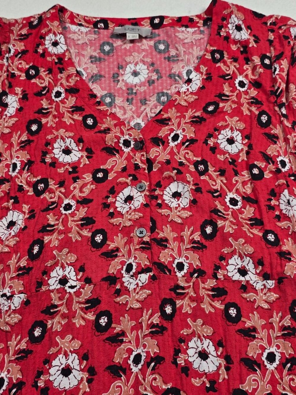 Loft Outlet Size 0 Red Floral Print Maxi Dress V-Neck Front Buttons - Picture 4 of 5